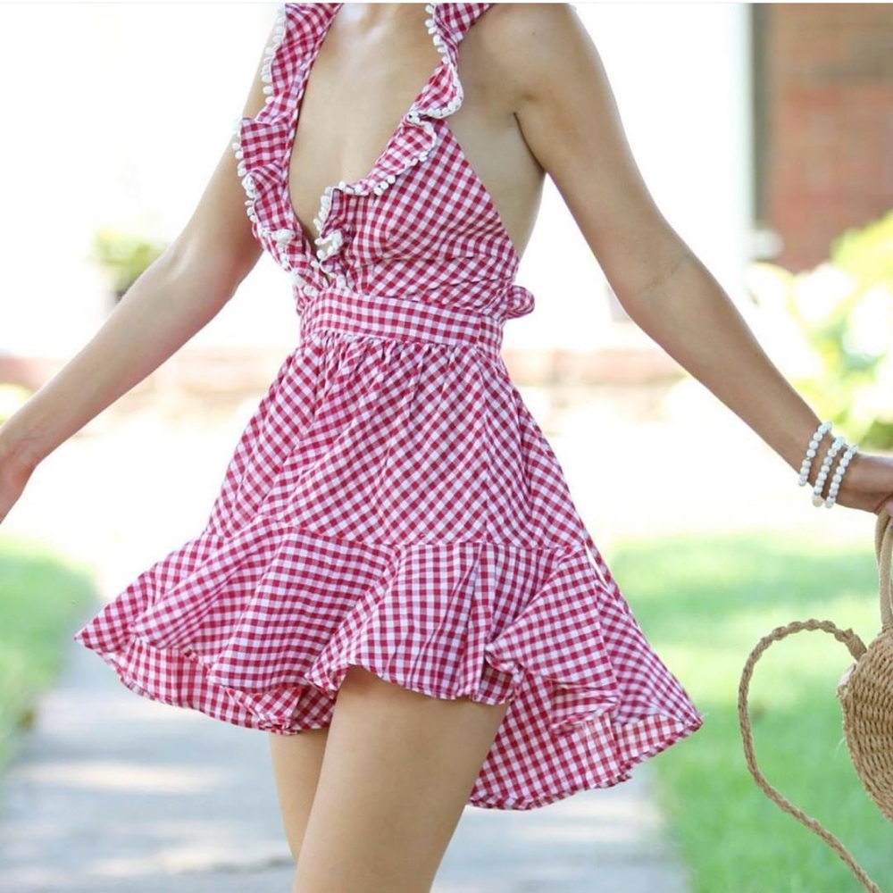 Red Gingham Halter Romper